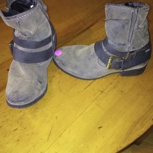 Women's leather boots with low heels straps all the way around size 6 and 1/2